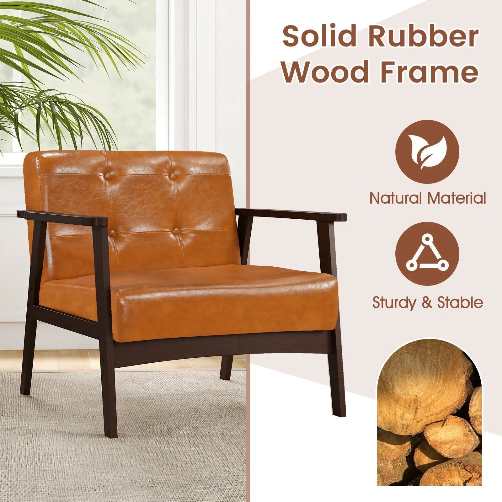 Rubber Wood Frame Accent Chair with Armrest for Living Room by DirectDeals