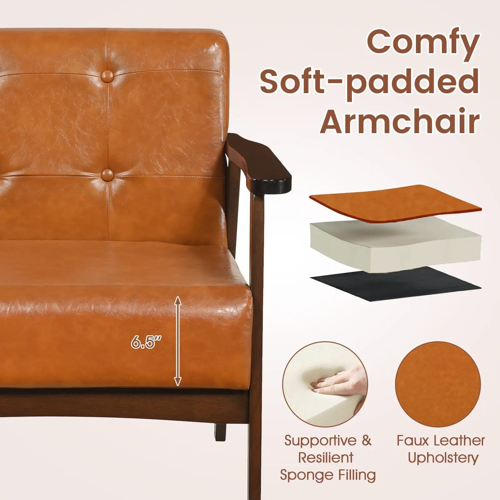 Rubber Wood Frame Accent Chair with Armrest for Living Room by DirectDeals