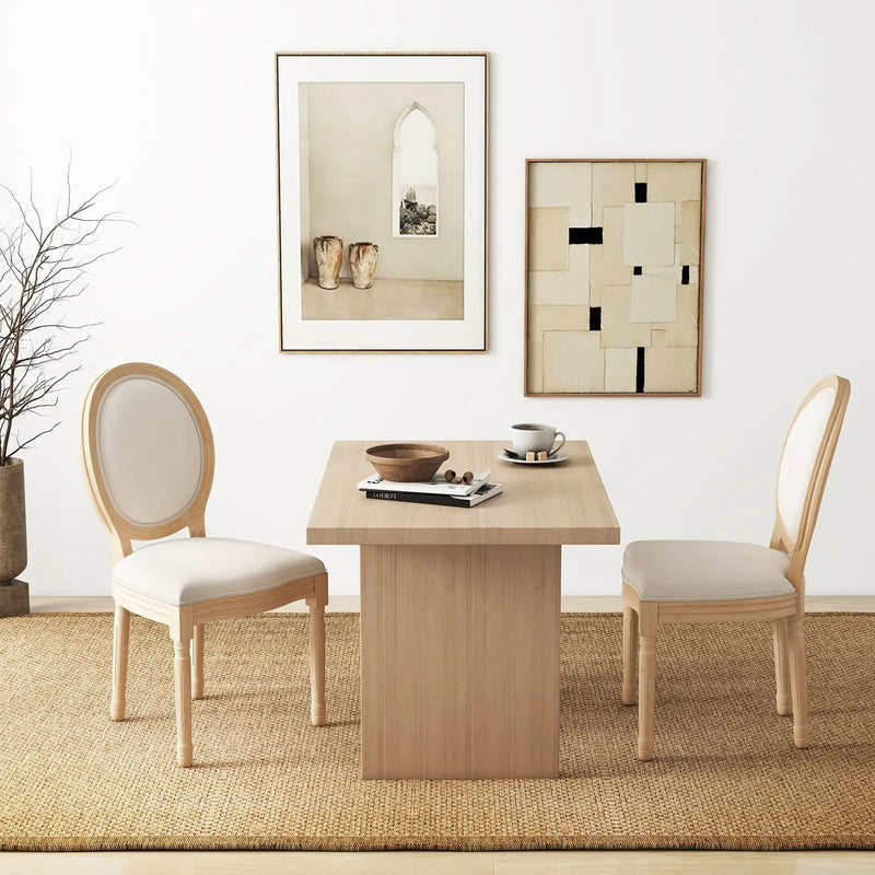 Rubber Wood Kitchen French Dining Chair Set of 2 with Sponge Padding and Round Backrest-Beige by DirectDeals