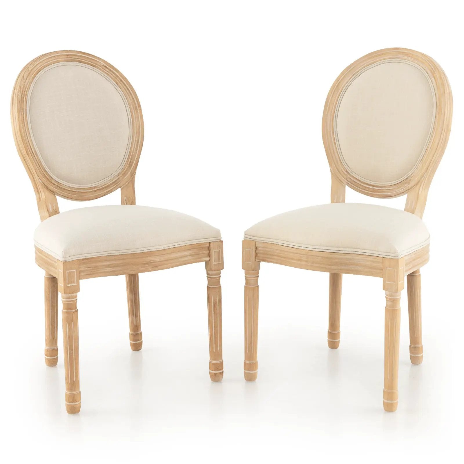 Rubber Wood Kitchen French Dining Chair Set of 2 with Sponge Padding and Round Backrest-Beige by DirectDeals