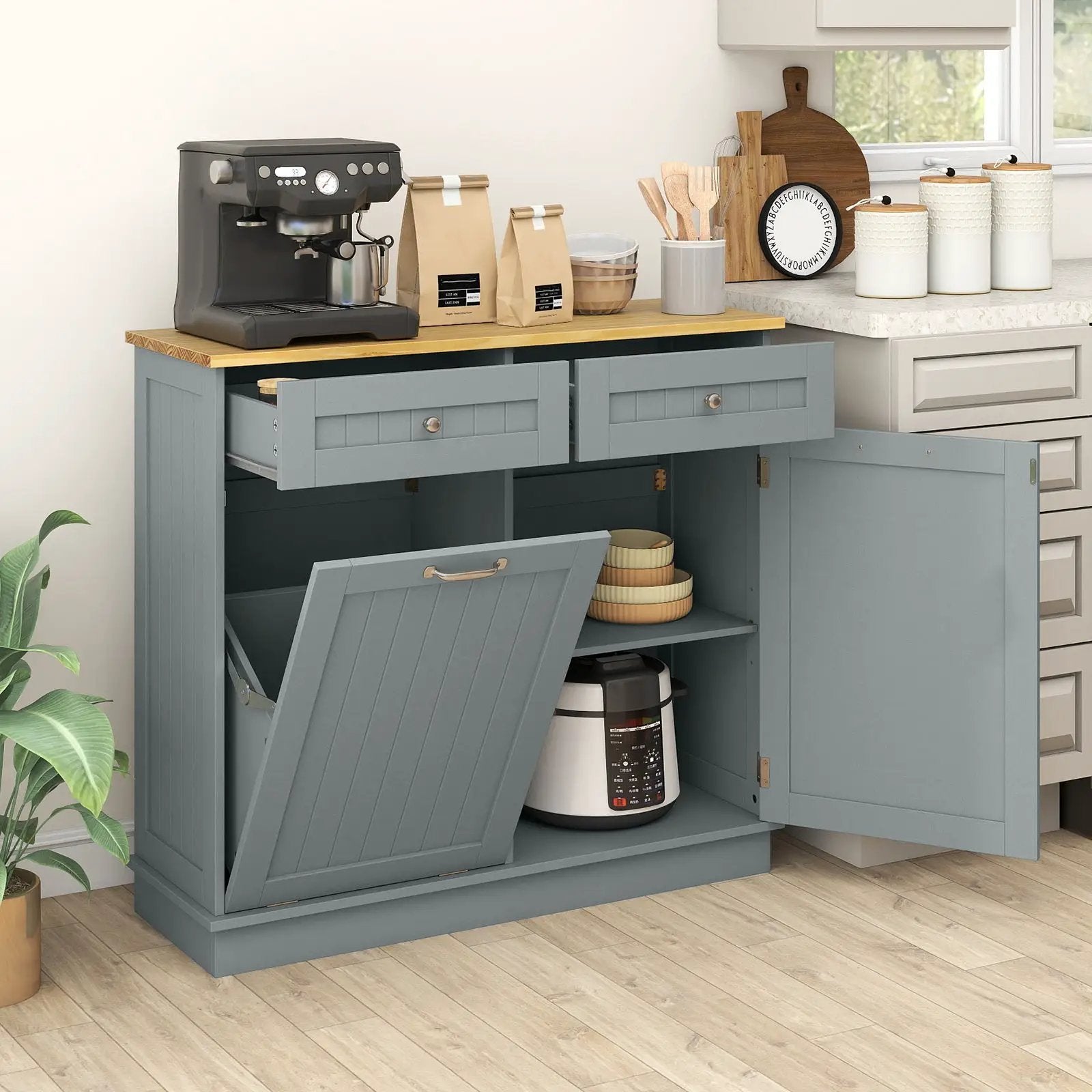 Kitchen Tilt Out Trash Cabinet with 2 Drawers and Adjustable Shelf by DirectDeals