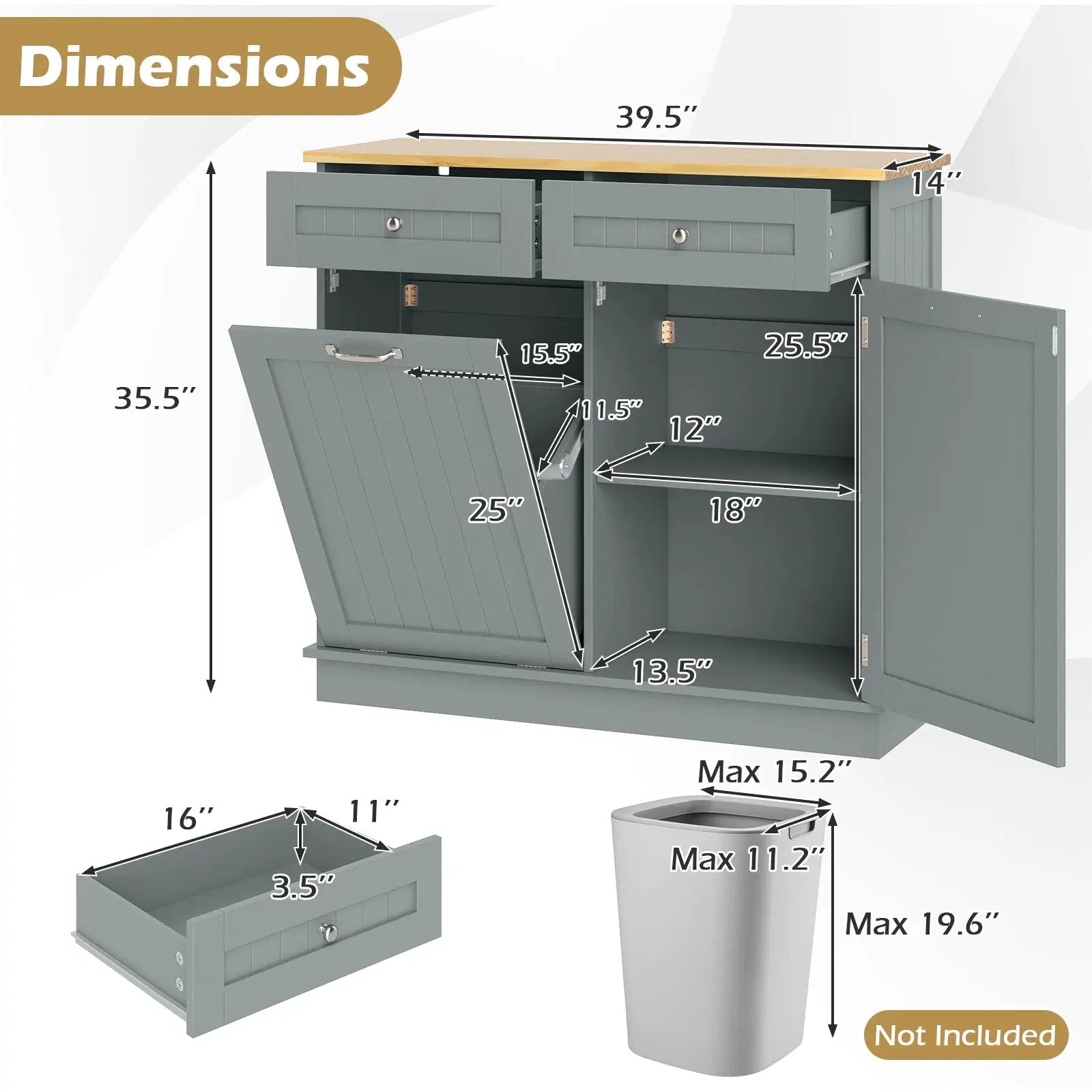 Kitchen Tilt Out Trash Cabinet with 2 Drawers and Adjustable Shelf by DirectDeals