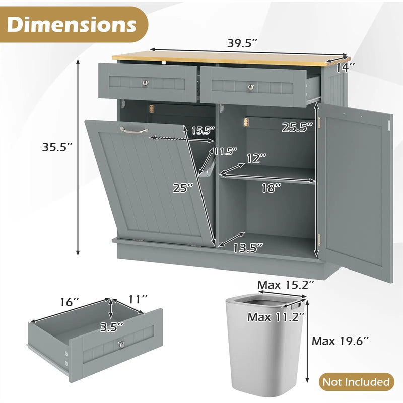 Kitchen Tilt Out Trash Cabinet with 2 Drawers and Adjustable Shelf by DirectDeals