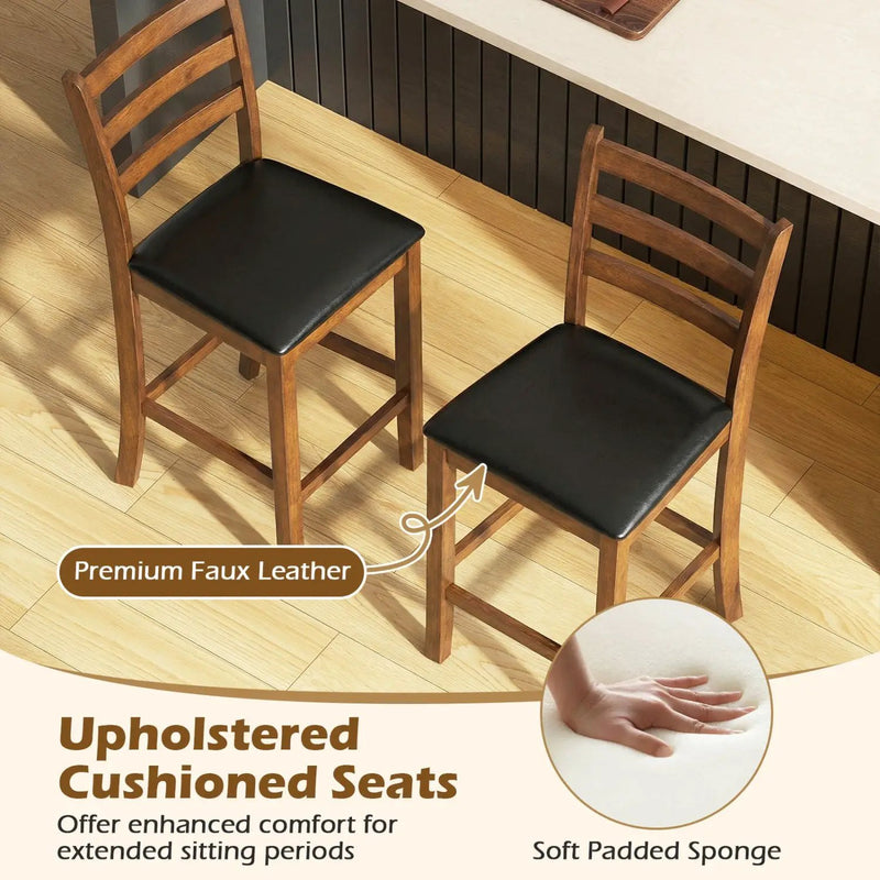 Rubber Wood Ladder Back Bar Stools Set of 2 24inch Counter Height Kitchen Island High Chairs by DirectDeals