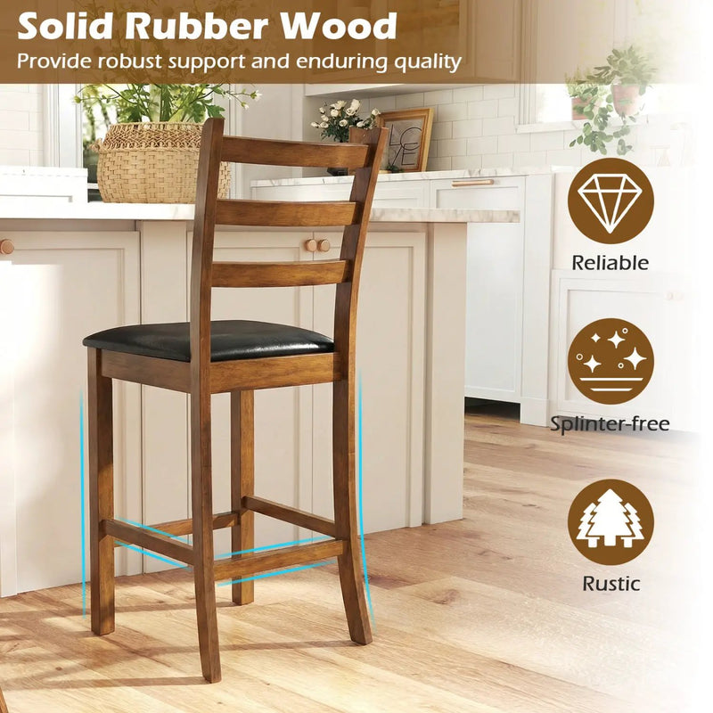 Rubber Wood Ladder Back Bar Stools Set of 2 24inch Counter Height Kitchen Island High Chairs by DirectDeals