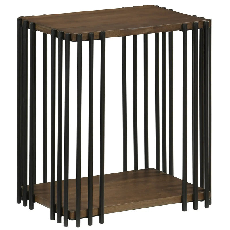 Rubber Wood Side Table with 2-Layer Storage Shelves and Metal Frame-Walnut by DirectDeals