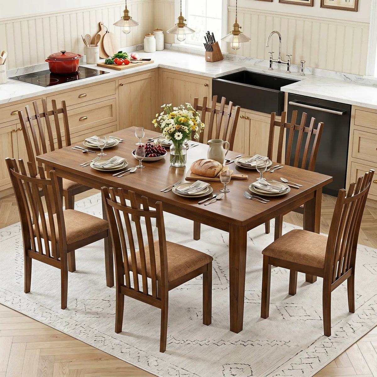 Rubber Wood Dining Chairs Set of 4 with Cushioned Seats by DirectDeals