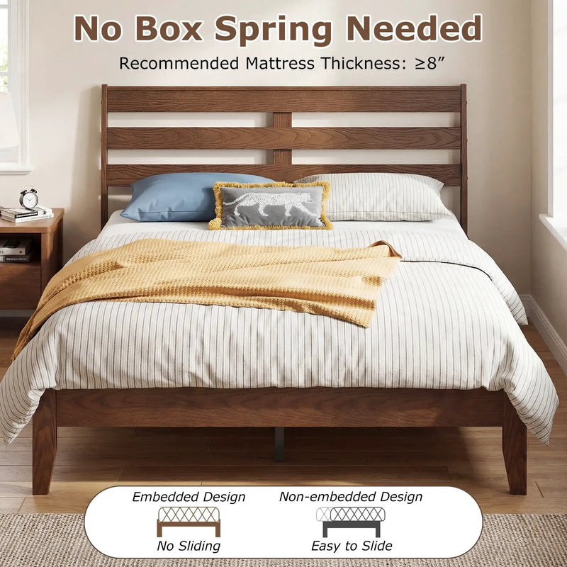 Twin Size Wood Platform Bed Frame with Slat Headboard by DirectDeals