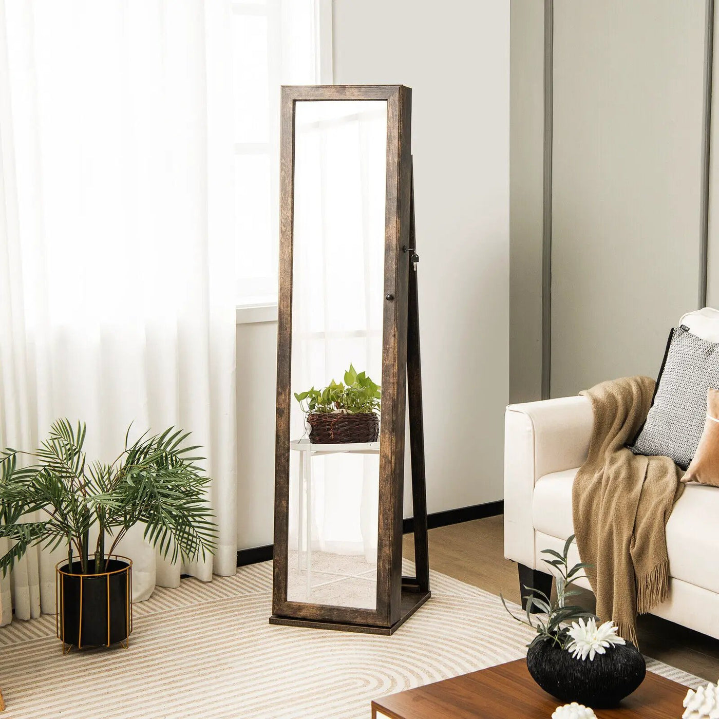 Standing Lockable Jewelry Storage Organizer with Full-Length Mirror by DirectDeals