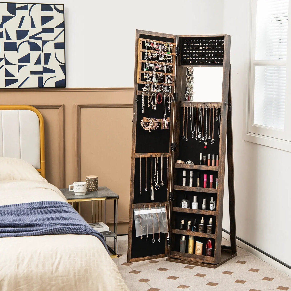 Standing Lockable Jewelry Storage Organizer with Full-Length Mirror by DirectDeals