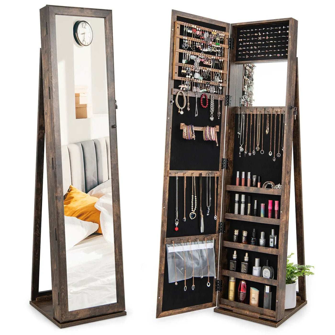 Standing Lockable Jewelry Storage Organizer with Full-Length Mirror by DirectDeals
