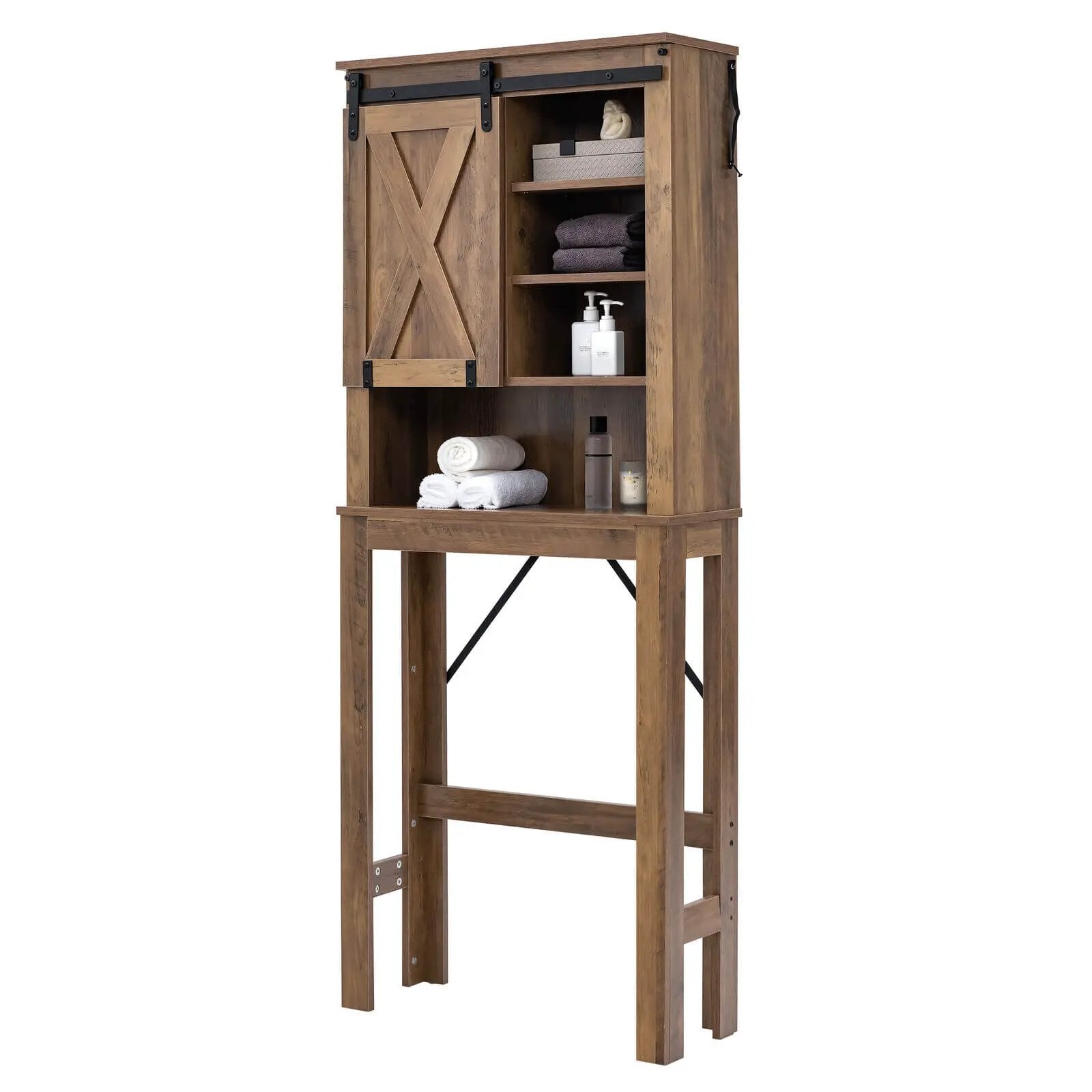 Wooden Bathroom Storage Cabinet with Sliding Barn Door and 3-level Adjustable Shelves-Rustic Brown by DirectDeals