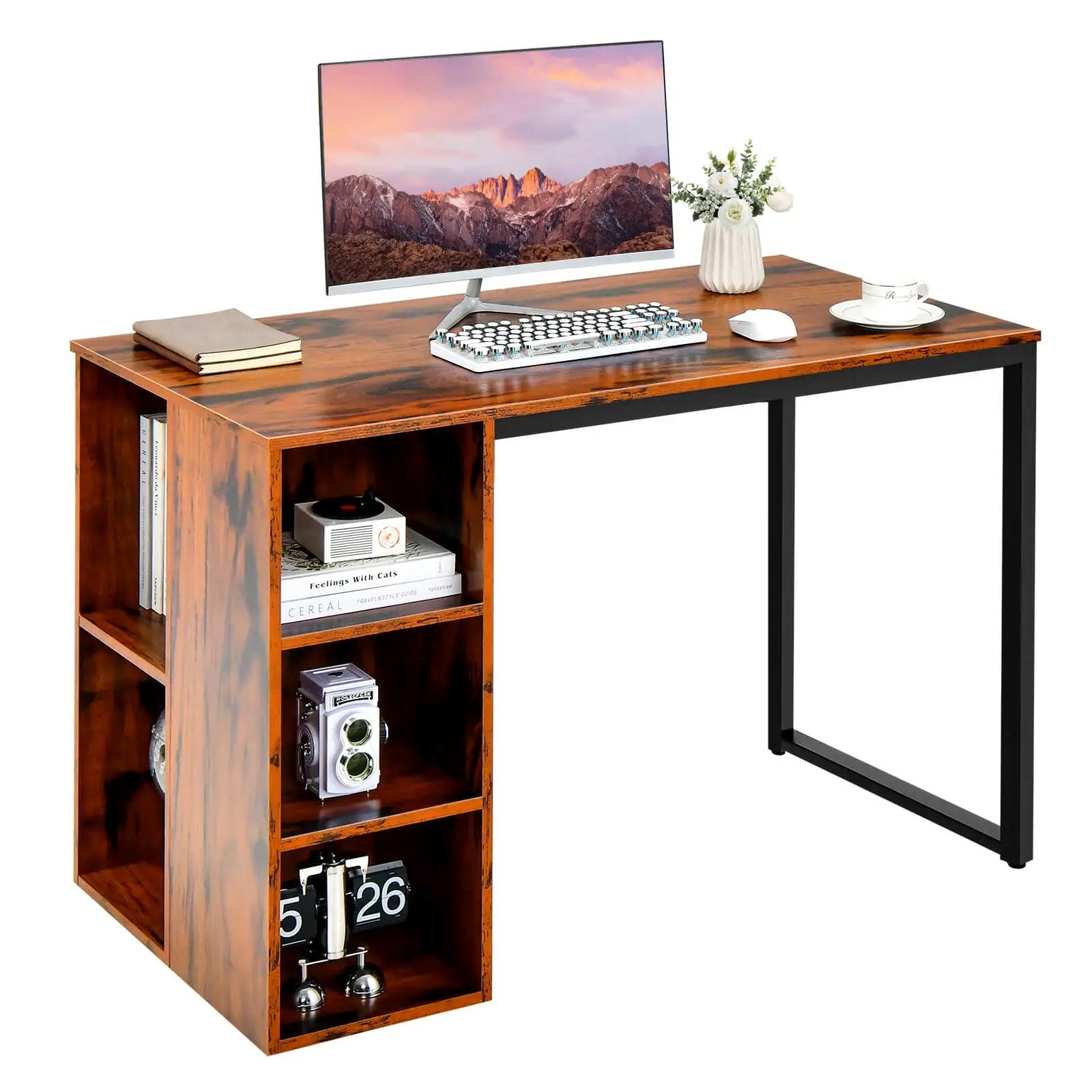 45 Inch Computer Desk with 5 Storage Compartments and Metal Frame by DirectDeals