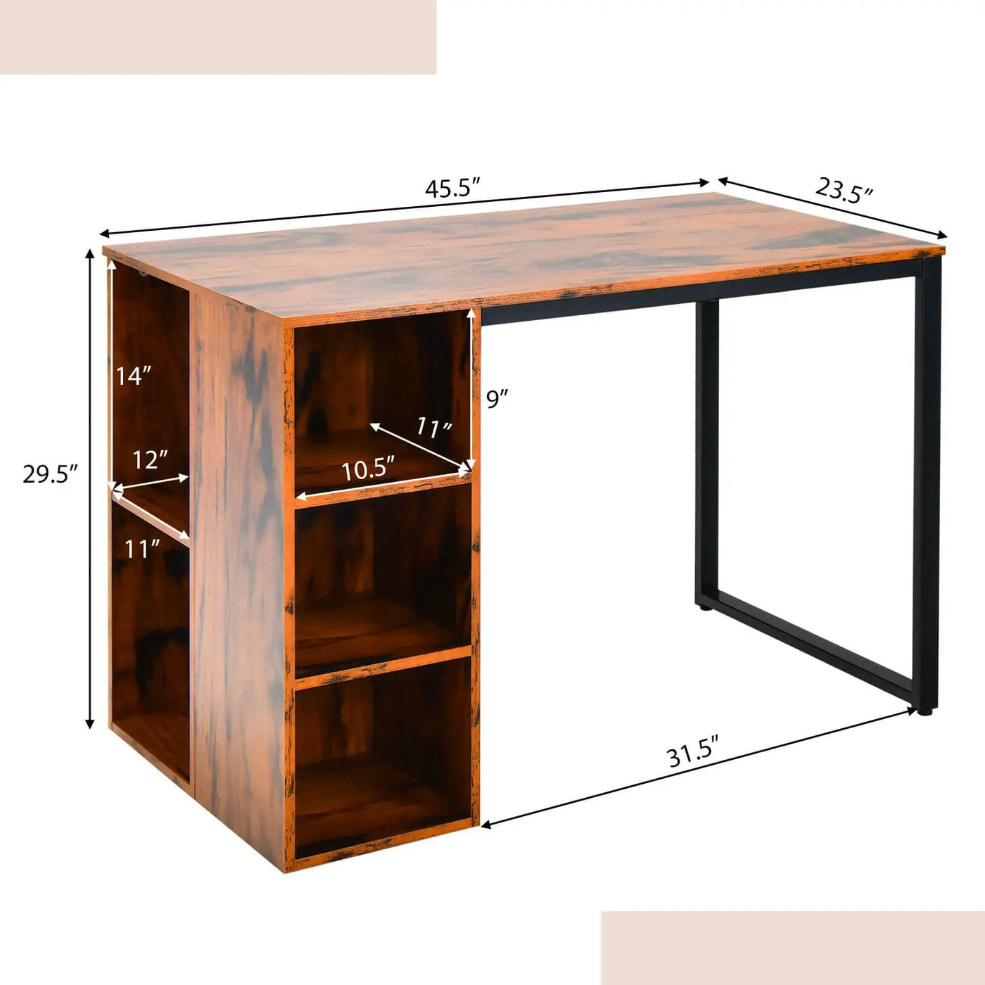 45 Inch Computer Desk with 5 Storage Compartments and Metal Frame by DirectDeals