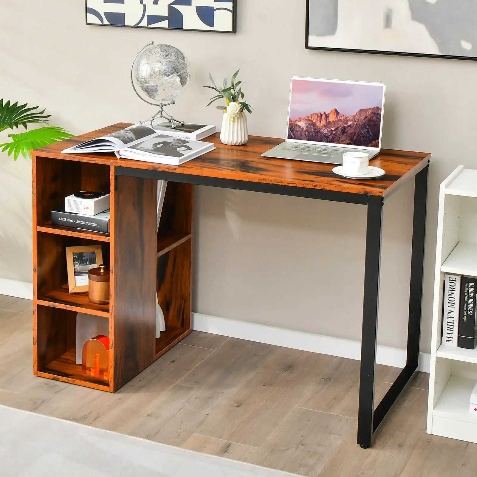 45 Inch Computer Desk with 5 Storage Compartments and Metal Frame by DirectDeals