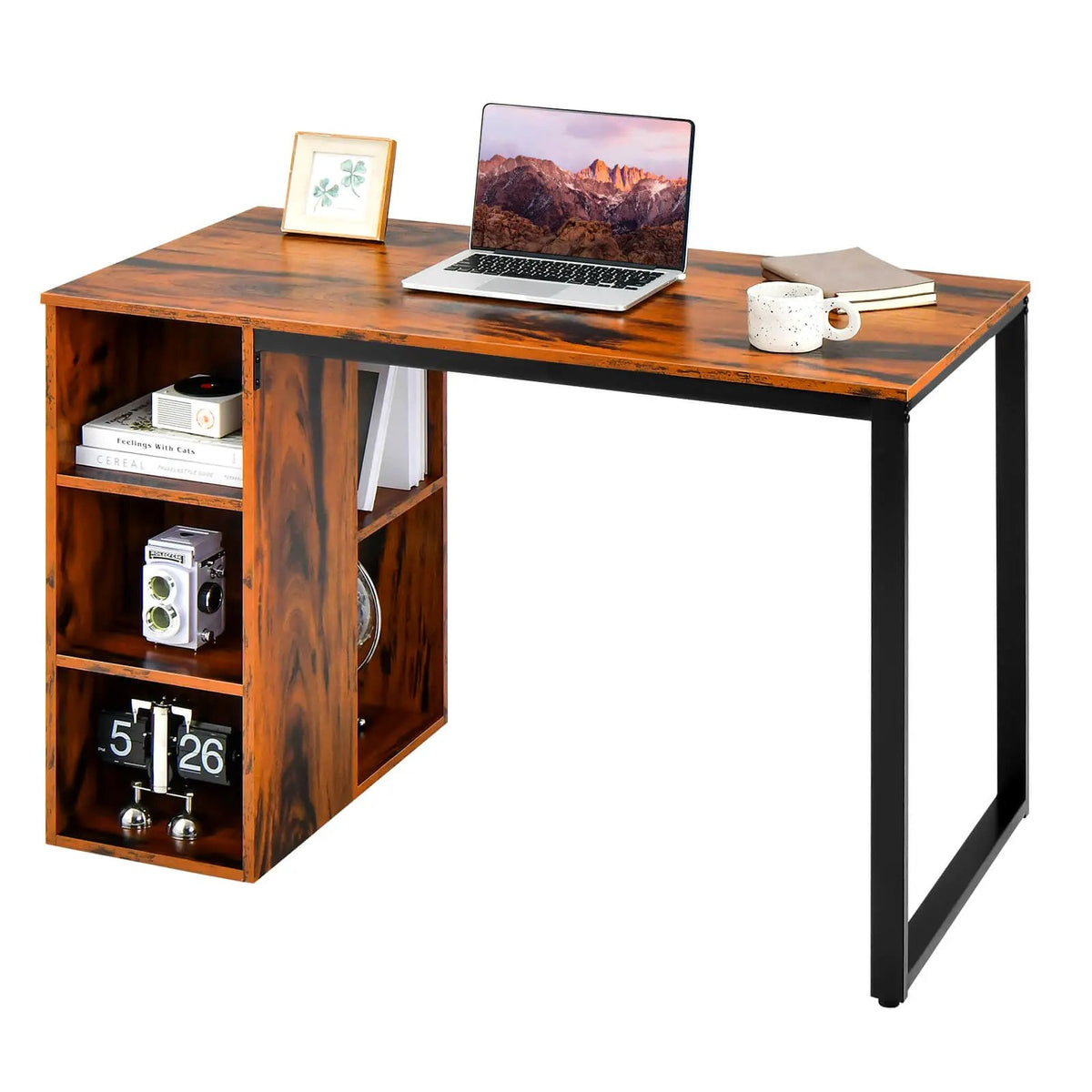 45 Inch Computer Desk with 5 Storage Compartments and Metal Frame by DirectDeals