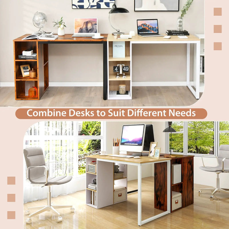 45 Inch Computer Desk with 5 Storage Compartments and Metal Frame by DirectDeals