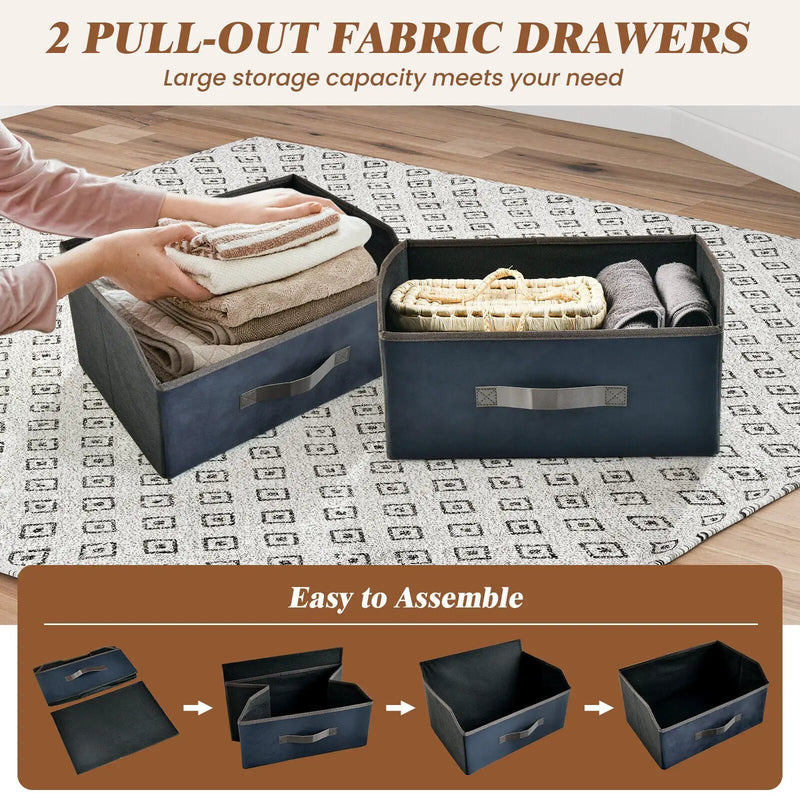 20 Inch Height Industrial Nightstand with 2 Pull-out Fabric Drawers-Rustic Brown by DirectDeals