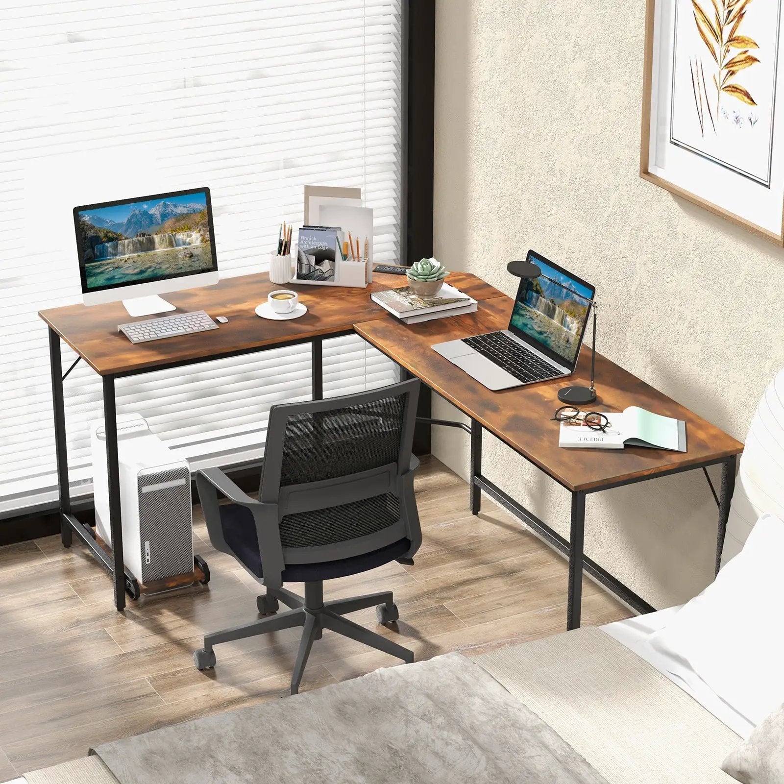 L-Shaped Computer Desk with CPU Stand Power Outlets and USB Ports by DirectDeals