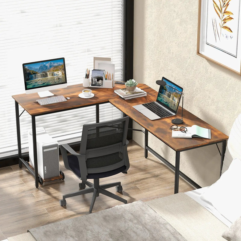 L-Shaped Computer Desk with CPU Stand Power Outlets and USB Ports by DirectDeals