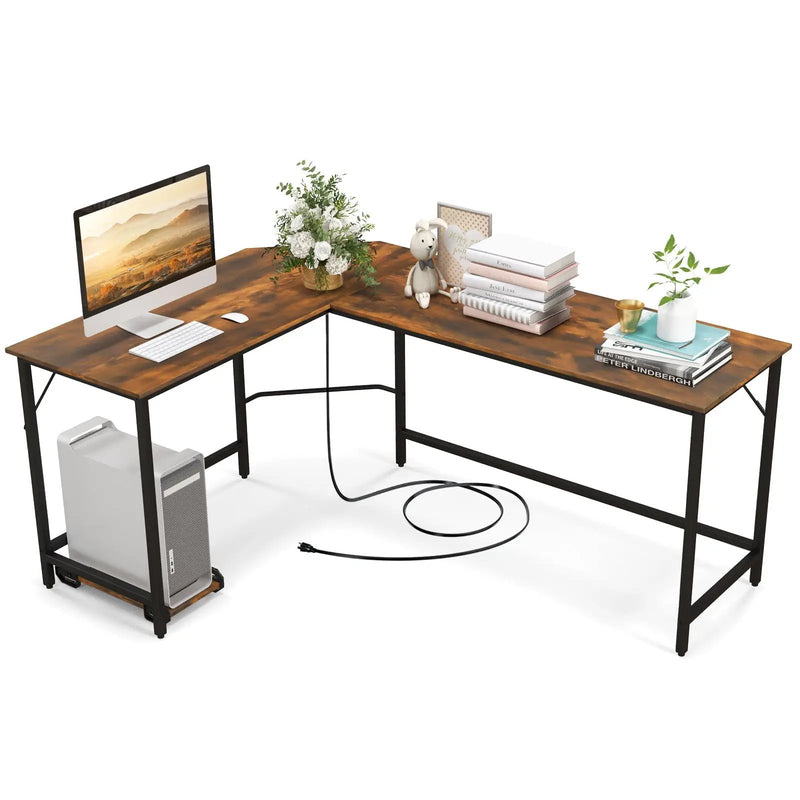 L-Shaped Computer Desk with CPU Stand Power Outlets and USB Ports by DirectDeals