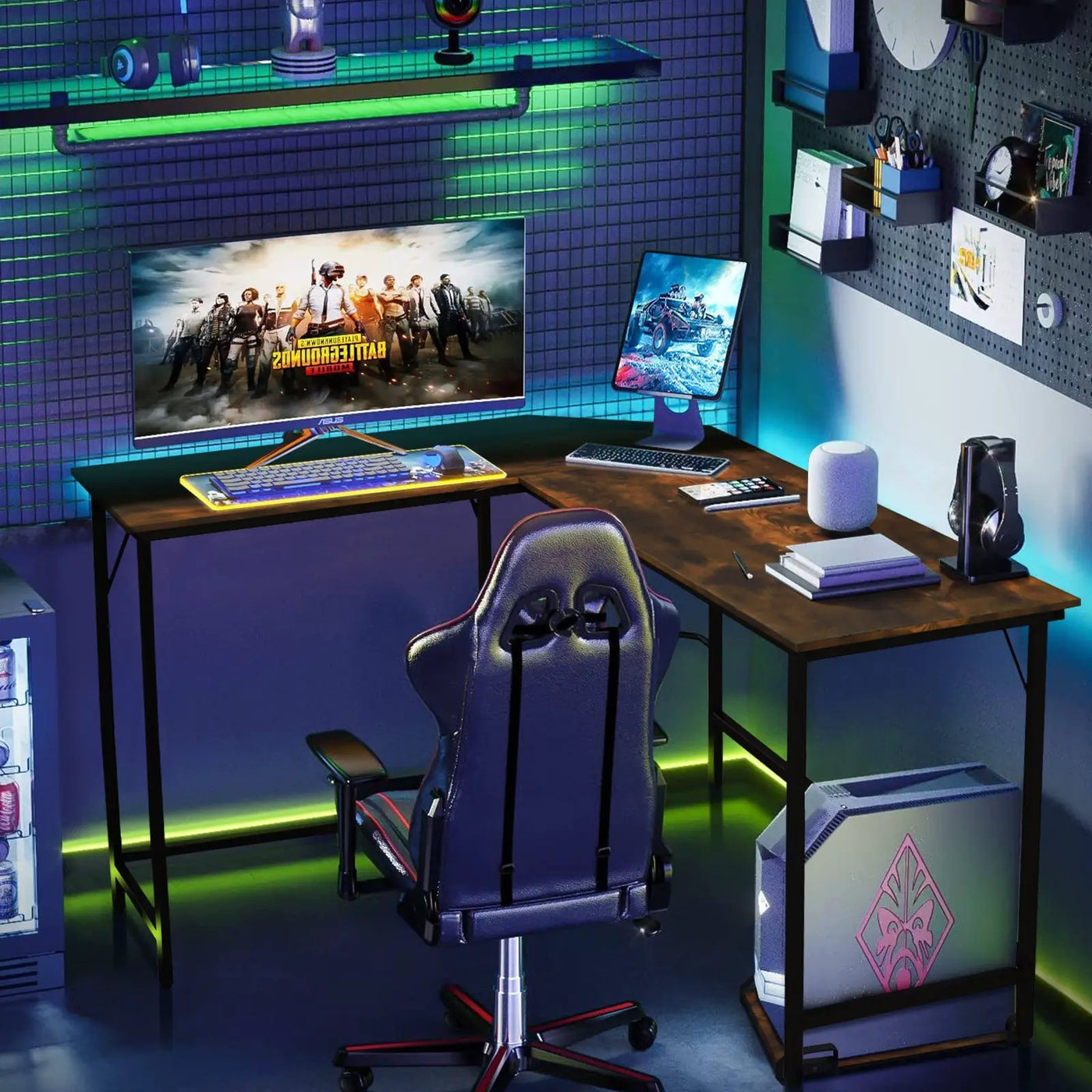 L-Shaped Computer Desk with CPU Stand Power Outlets and USB Ports by DirectDeals