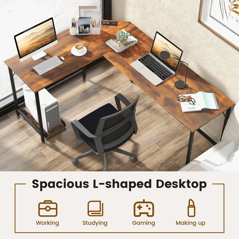 L-Shaped Computer Desk with CPU Stand Power Outlets and USB Ports by DirectDeals