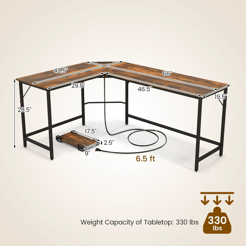L-Shaped Computer Desk with CPU Stand Power Outlets and USB Ports by DirectDeals