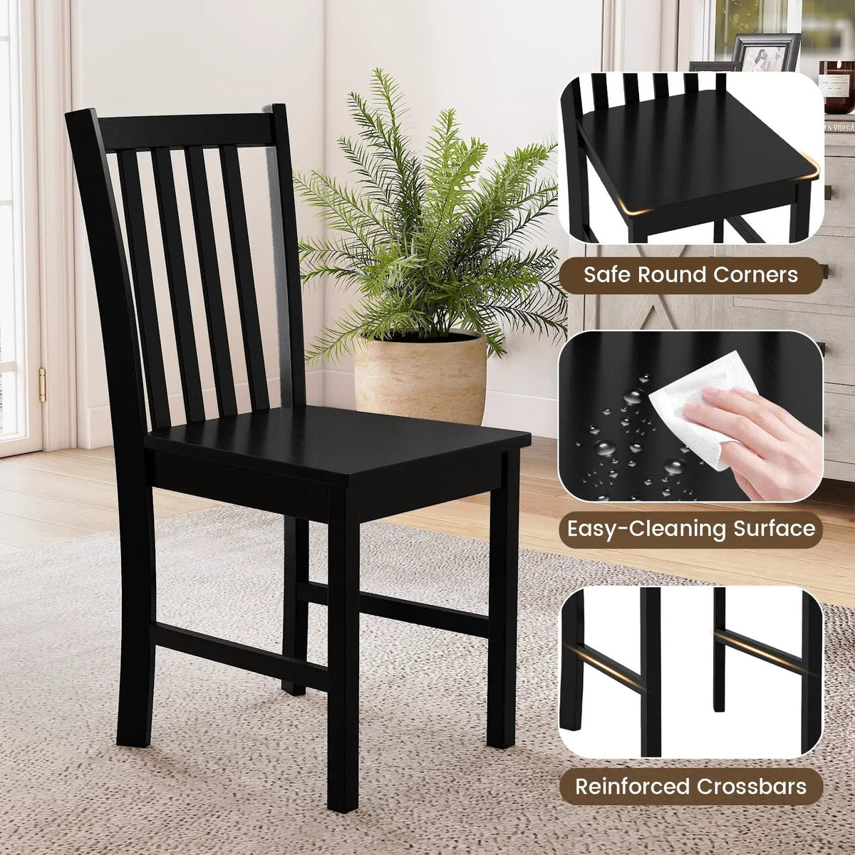 Rustic Dining Chairs Set of 2 Wooden Kitchen Chairs with Slat Tilt Backrest by DirectDeals