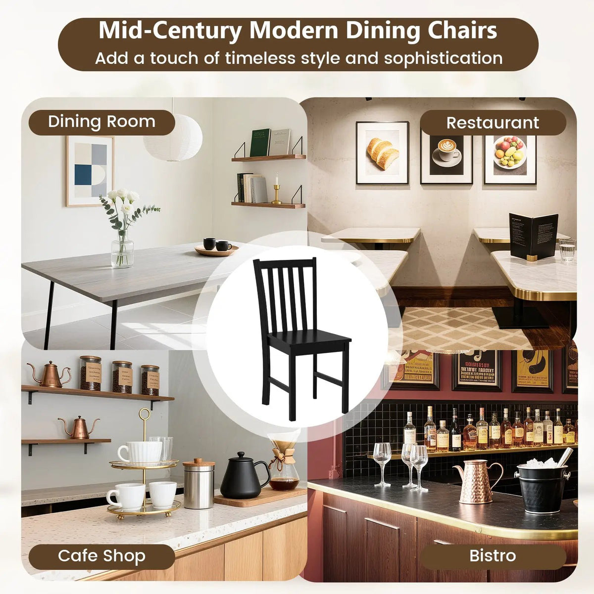 Rustic Dining Chairs Set of 2 Wooden Kitchen Chairs with Slat Tilt Backrest by DirectDeals