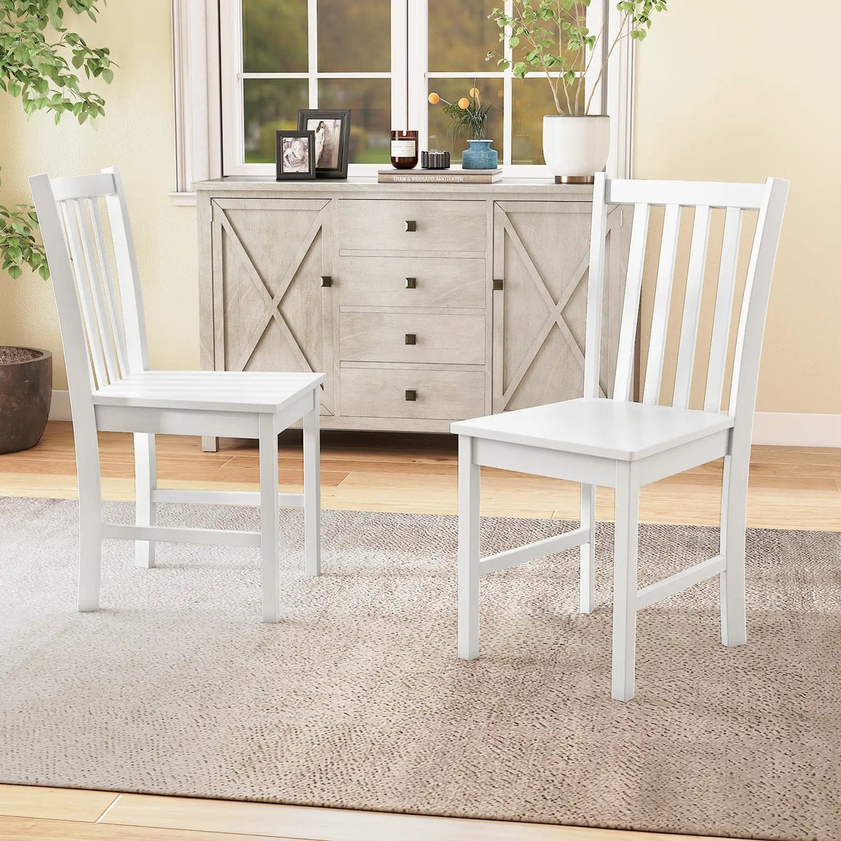 Rustic Dining Chairs Set of 2 Wooden Kitchen Chairs with Slat Tilt Backrest by DirectDeals
