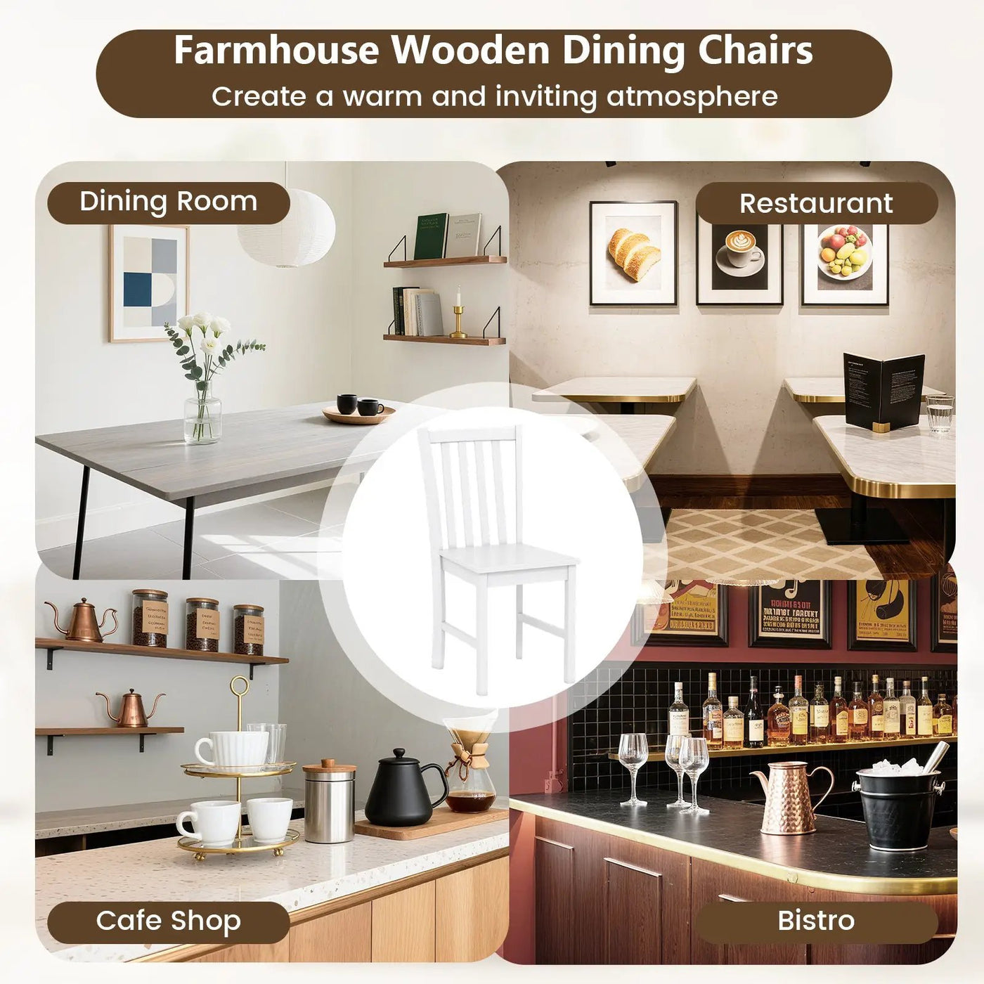 Rustic Dining Chairs Set of 2 Wooden Kitchen Chairs with Slat Tilt Backrest by DirectDeals