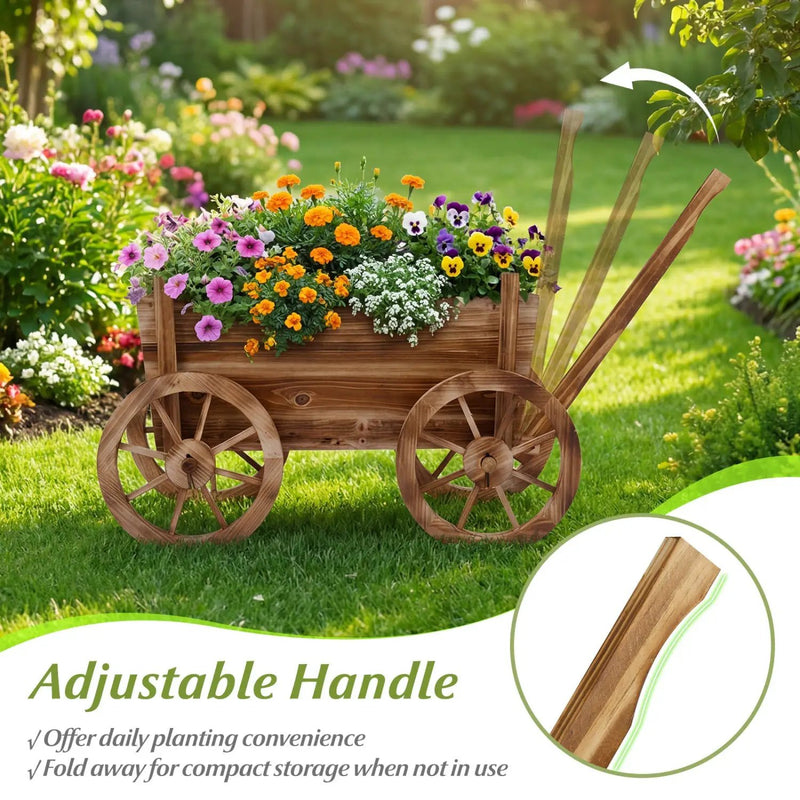 Rustic Rolling Flower Pot Stand with Wheels and Handle-Coffee by DirectDeals
