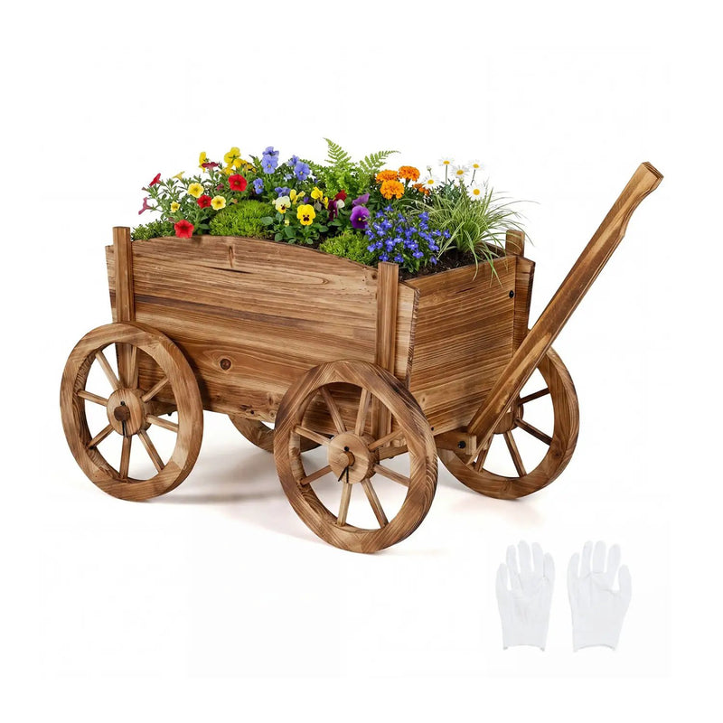 Rustic Rolling Flower Pot Stand with Wheels and Handle-Coffee by DirectDeals