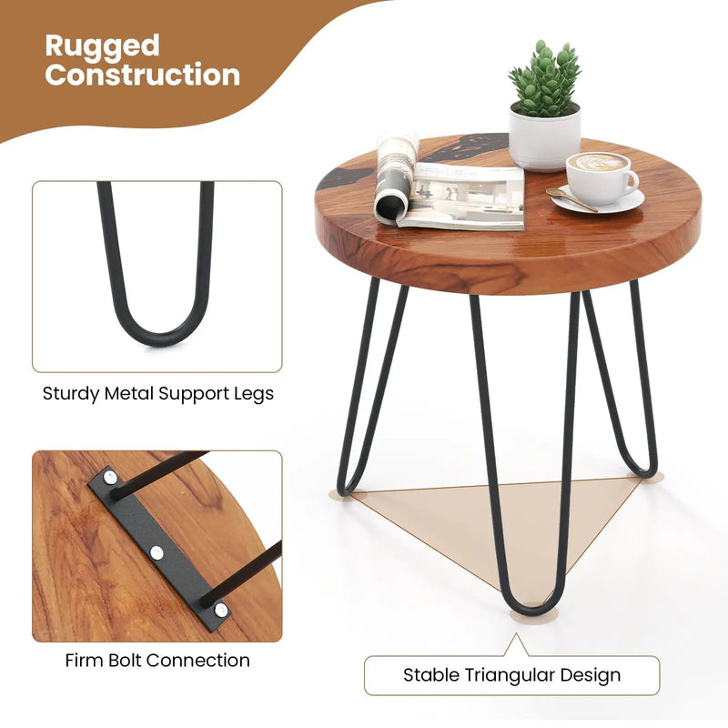 Rustic Round Solid Teak Wood Live Edge Outdoor Side End Table for Patio by DirectDeals