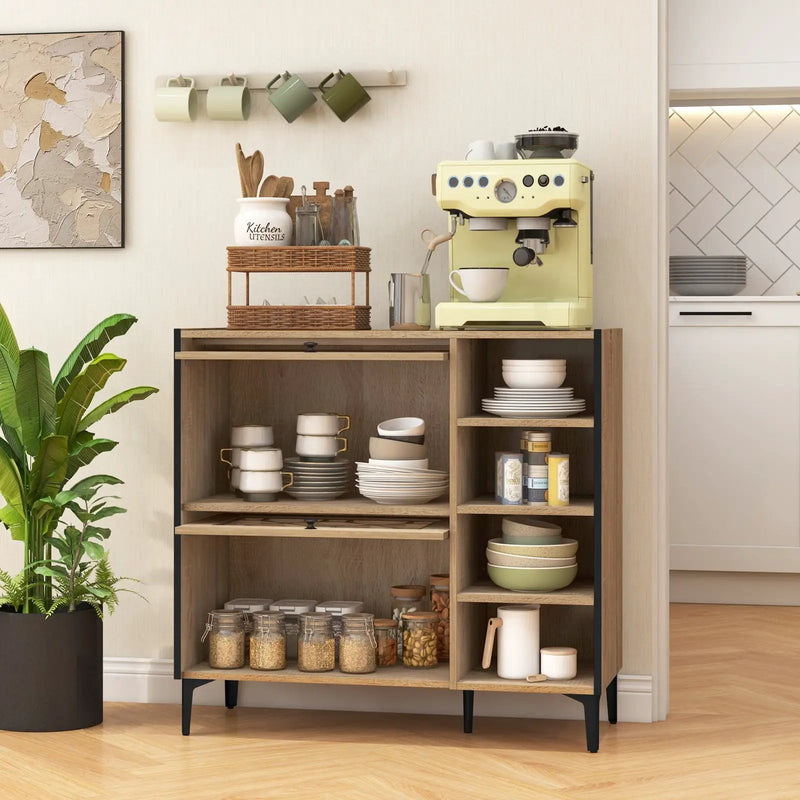 Rustic Shoe Cabinet with Flip-up See-through Doors and Adjustable Shelves-Oak by DirectDeals