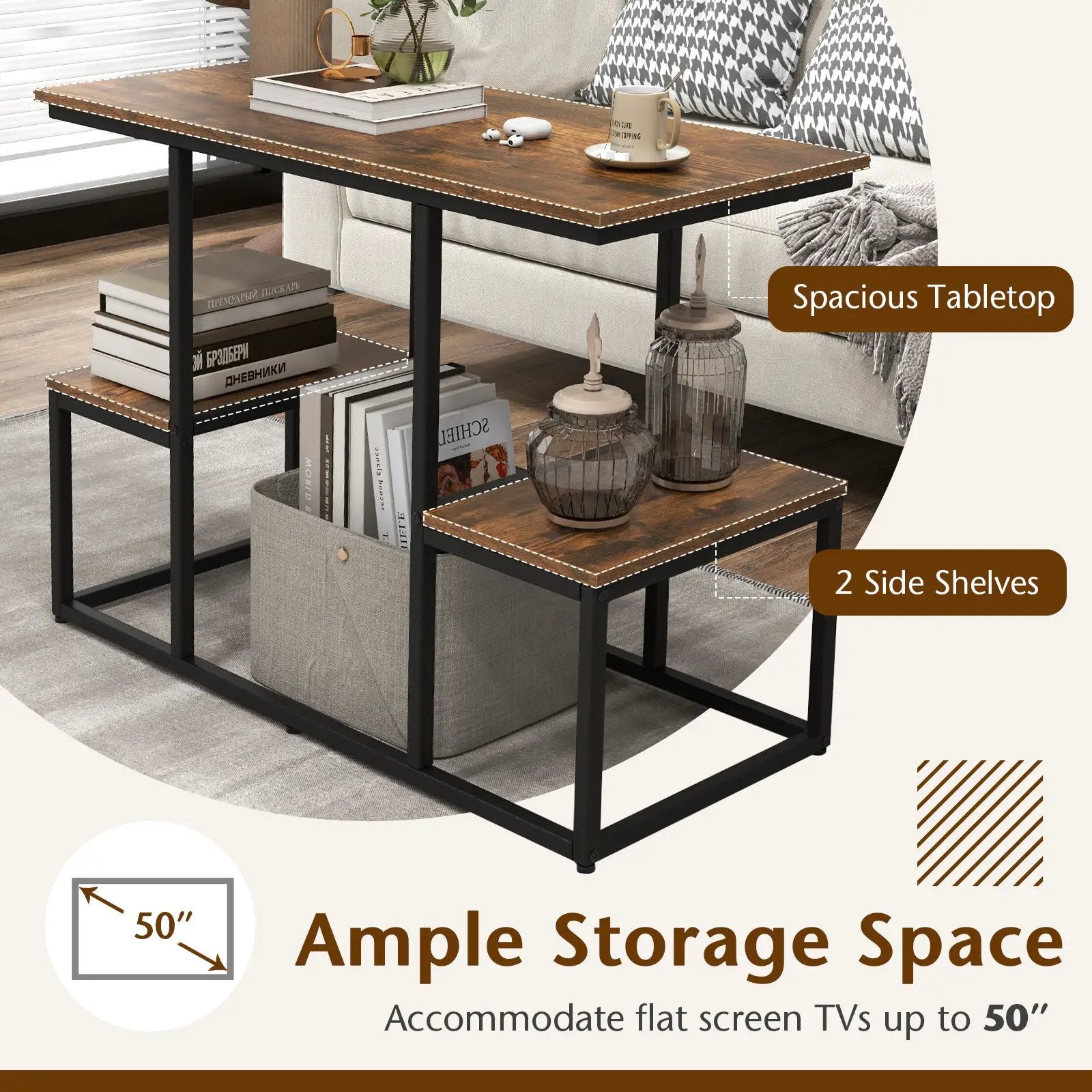 Rustic TV Console Table for 50 Inches TVs-Rustic Brown by DirectDeals