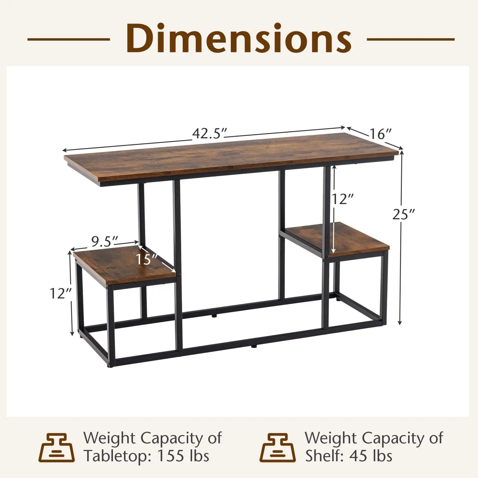 Rustic TV Console Table for 50 Inches TVs-Rustic Brown by DirectDeals