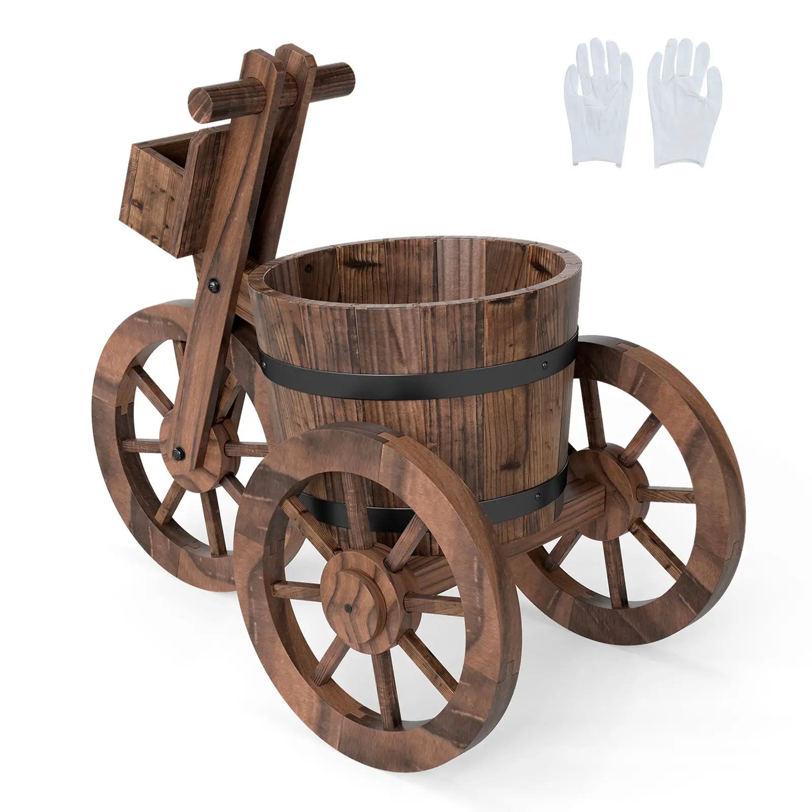 Rustic Wood Tricycle Planter with Wheels and Storage Box-Coffee by DirectDeals