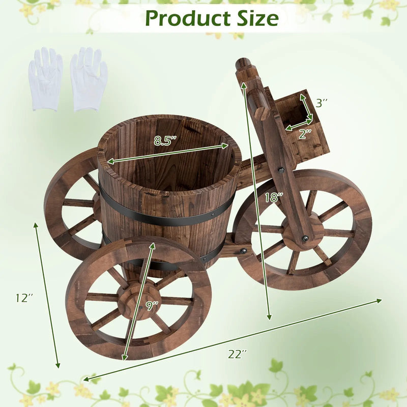 Rustic Wood Tricycle Planter with Wheels and Storage Box-Coffee by DirectDeals