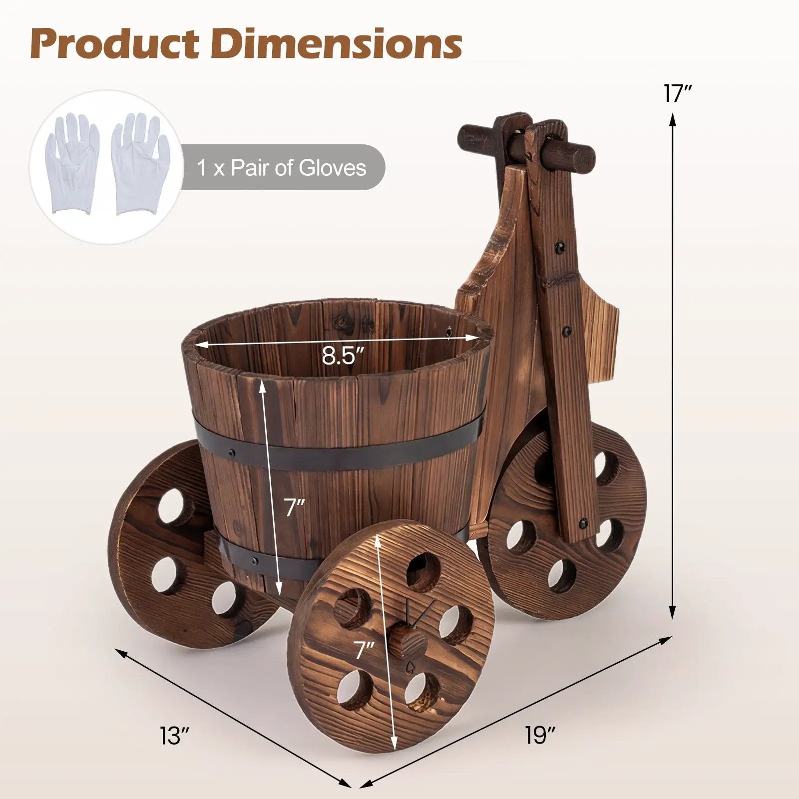 Rustic Wood Tricycle Planter Barrel Flower Pot Cart with Drainage Hole-Coffee by DirectDeals