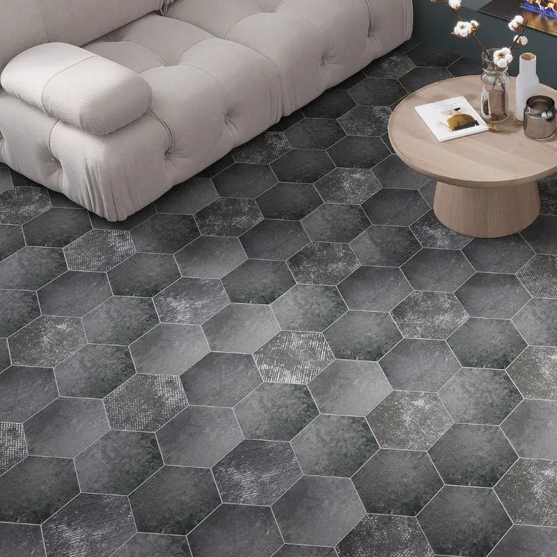 Charcoal Gray 9x11 Matte Hexagon Porcelain Tile (16 pack, 8.07 sq ft/case) by Apollo Tile