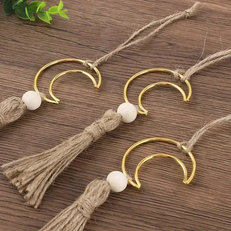 Ornament - Wooden Beads Moon Tassel Wall Decor by House Of Avana