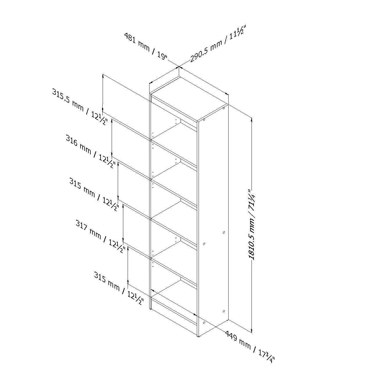 5-Shelf Narrow Bookcase Black Finish by HomePacific