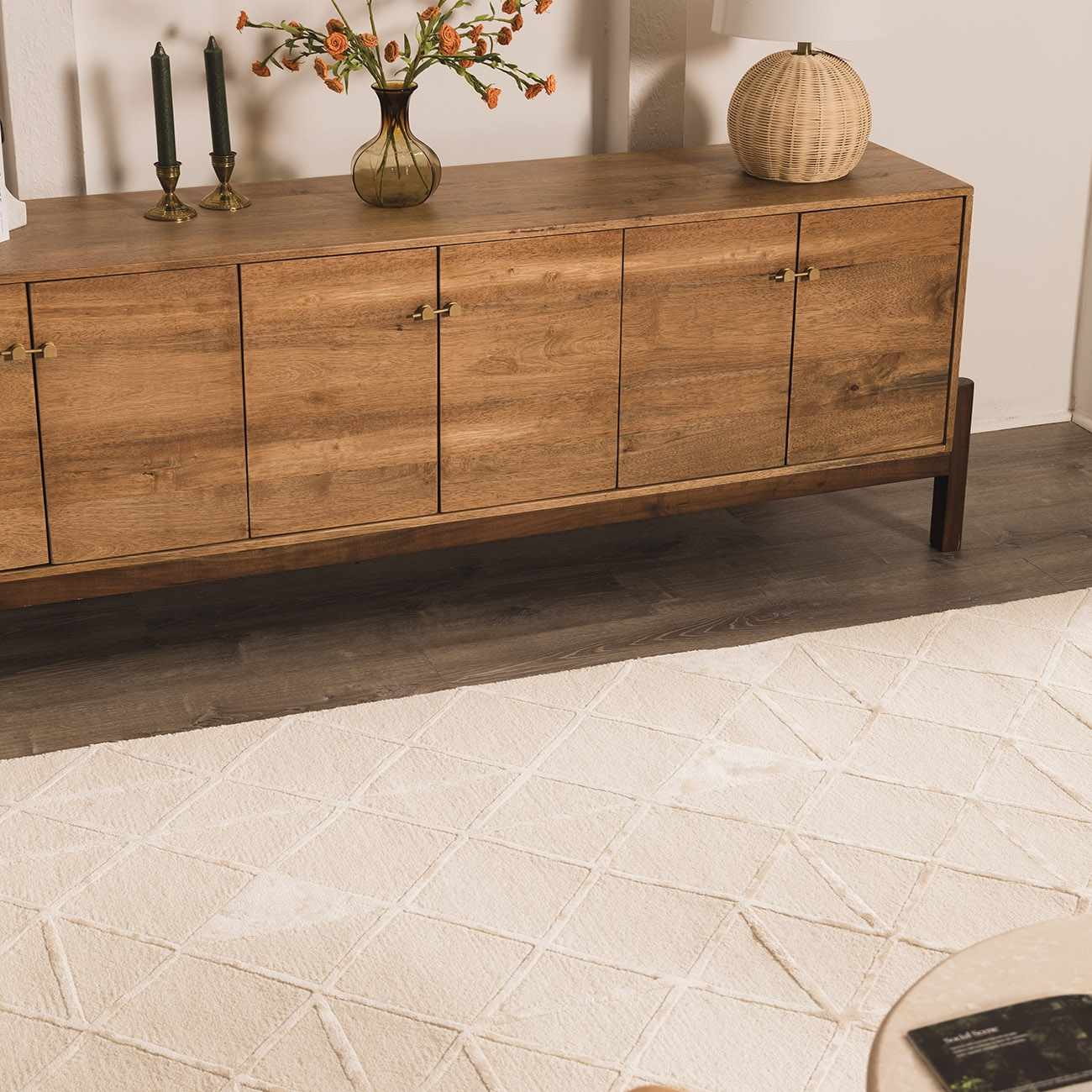 Jevau Beige Geometric Hand Tufted Wool Area Rug - Clearance by Boutique Rugs