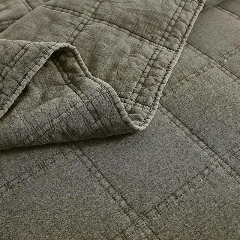 Full/Queen Size 3-Piece Sage Green Faded Stone Washed Cotton Quilt Set by HomePacific
