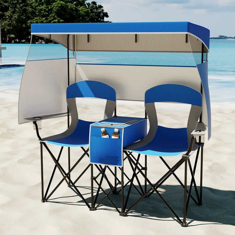 Double Beach Chair with Adjustable Canopy and 3 -Side Shading Curtains by DirectDeals