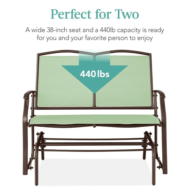 2 Seat Mesh Patio Loveseat Swing Glider Rocker with Armrests in Sage by HomePacific