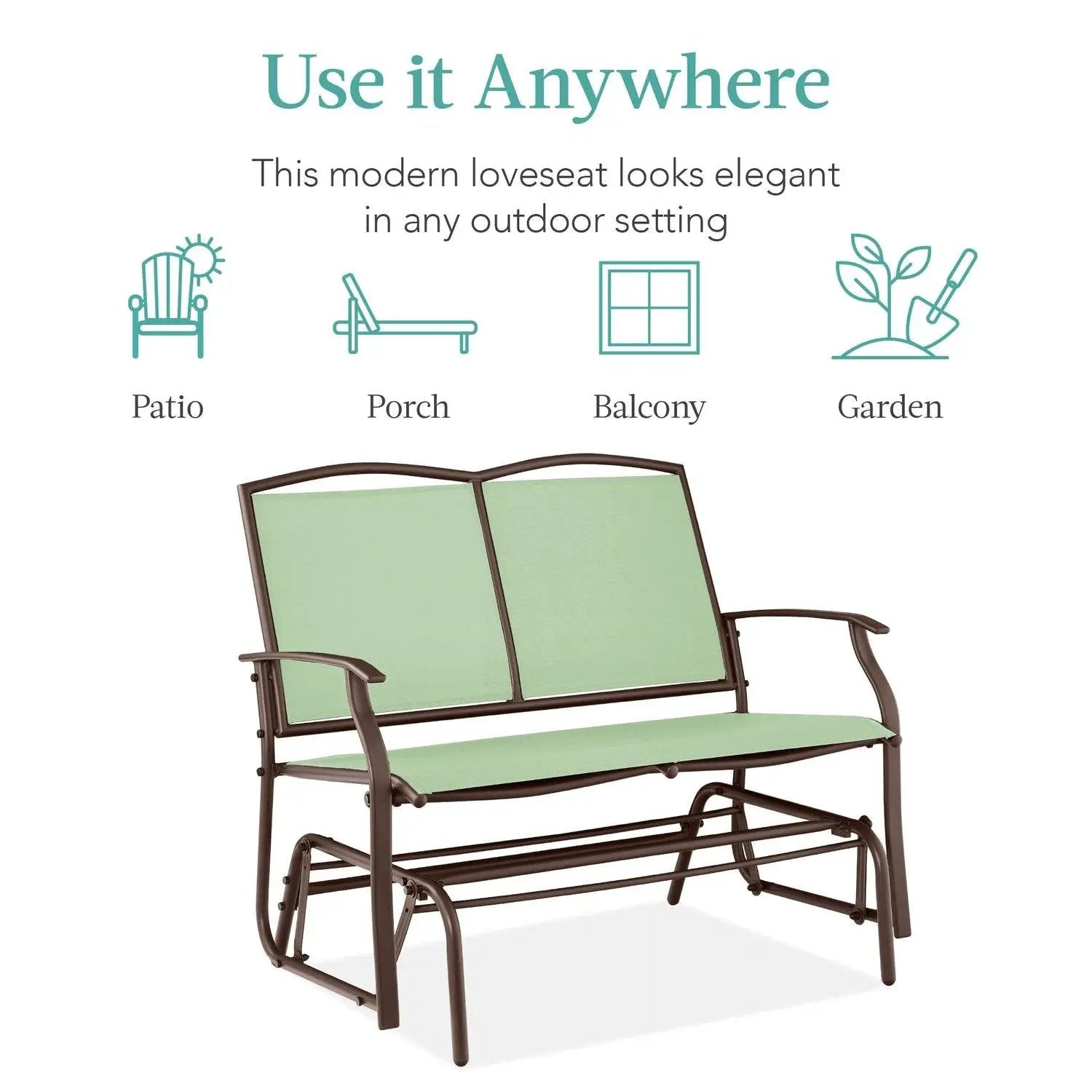 2 Seat Mesh Patio Loveseat Swing Glider Rocker with Armrests in Sage by HomePacific