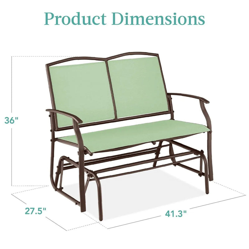 2 Seat Mesh Patio Loveseat Swing Glider Rocker with Armrests in Sage by HomePacific